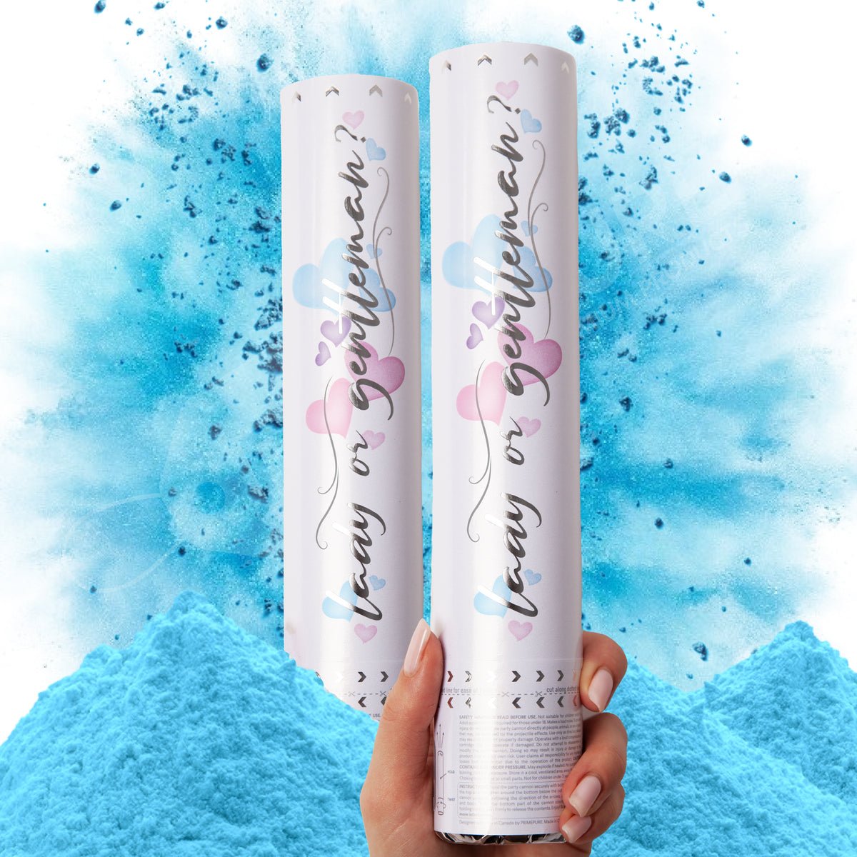PRIMEPURE blue confetti cannons with lady or gentleman design