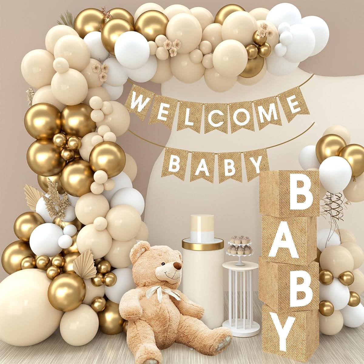 Netnology boho baby shower decoration kit with balloon arch and welcome baby banner