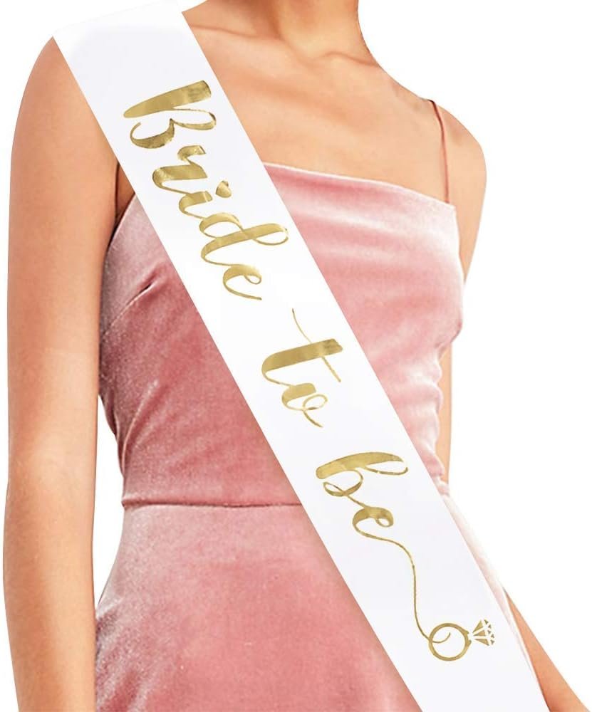 White bride to be sash with gold lettering