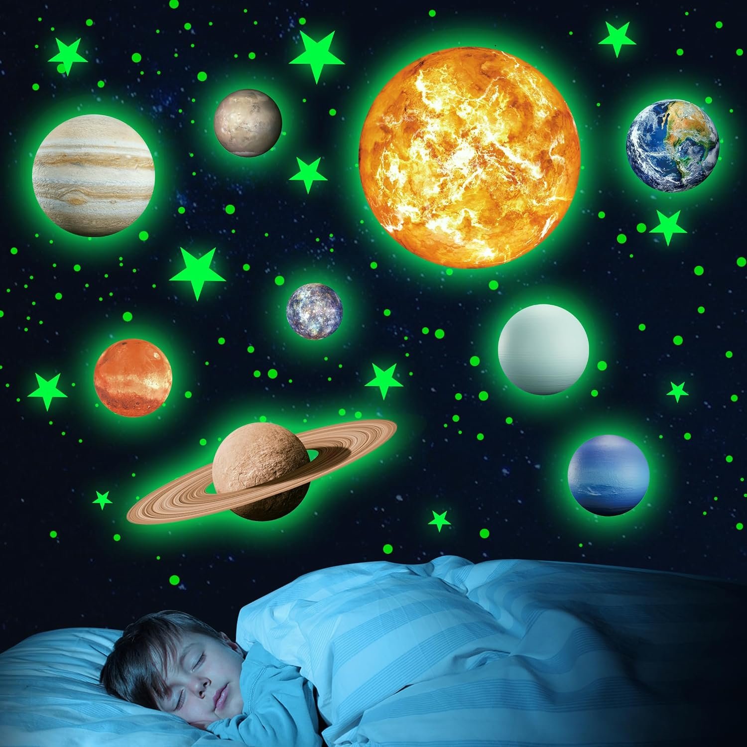 Glow in the dark solar system wall decals