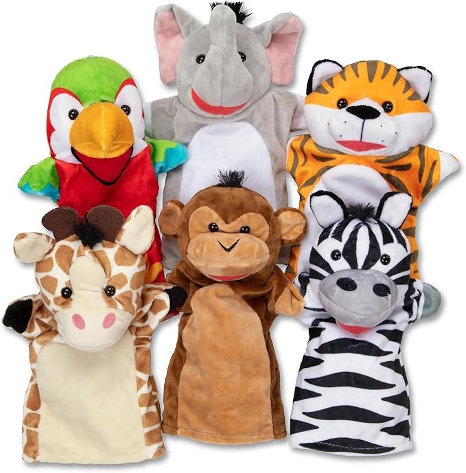 Melissa & Doug safari plush animal hand puppets, set of 6