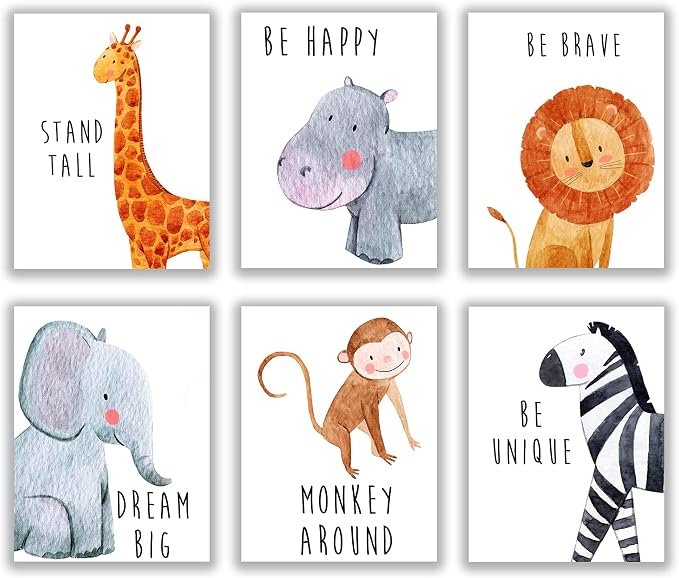Safari nursery wall art prints, set of 6