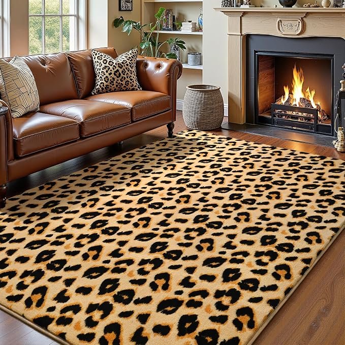 Leopard print nursery rug, khaki