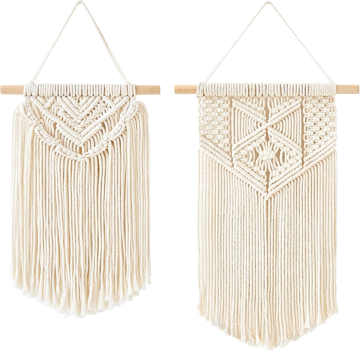 Ivory macrame wall hangings, set of two