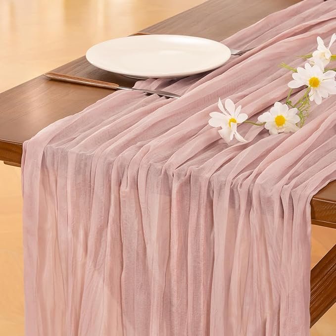 Dusty pink cheesecloth table runner