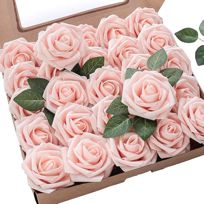 Blush foam artificial roses, 25 stems