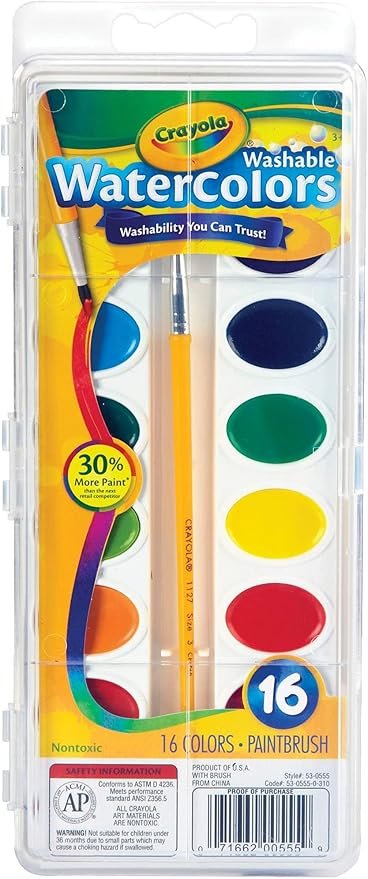 Crayola washable watercolors, 16 colors with brush