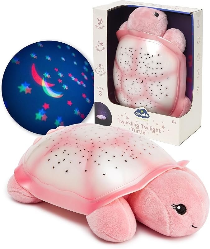 Cloud b Twinkling Twilight Turtle plush star projector nightlight in pink