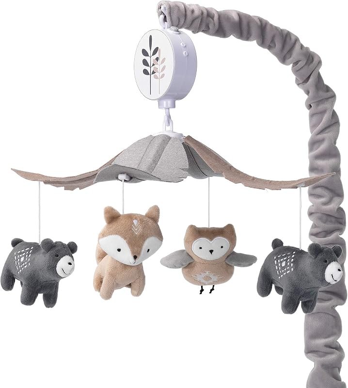 Lambs and Ivy woodland forest musical crib mobile with plush bears, fox and owl