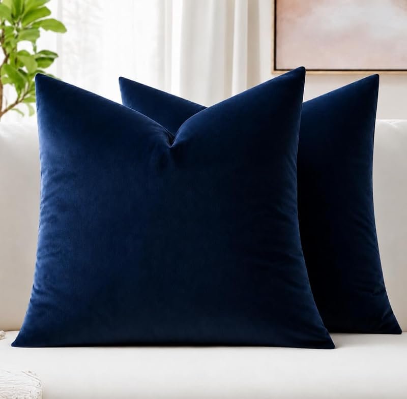 Pair of dark blue velvet throw pillow covers, 16x16 inch