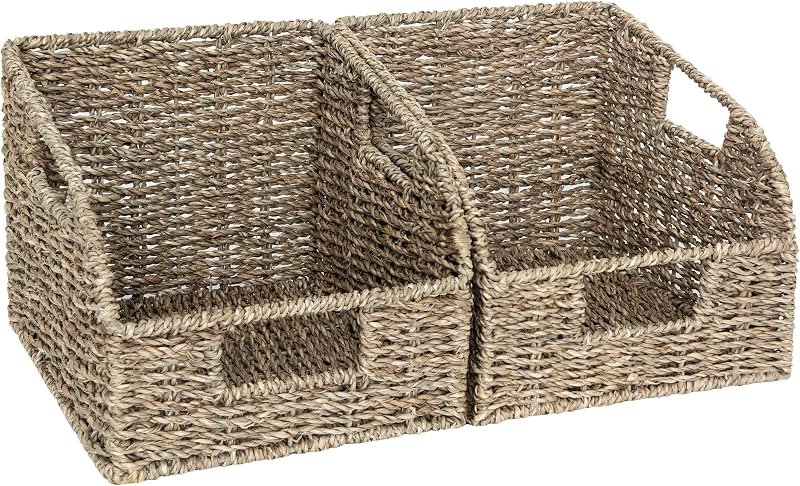 Pair of natural woven seagrass pantry storage baskets