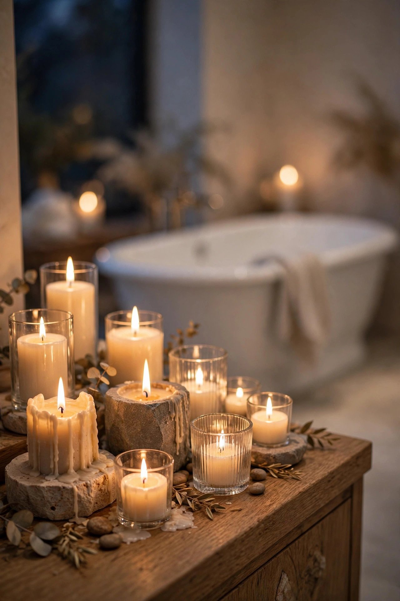 Candlelight and Soft Lighting in spa bathroom