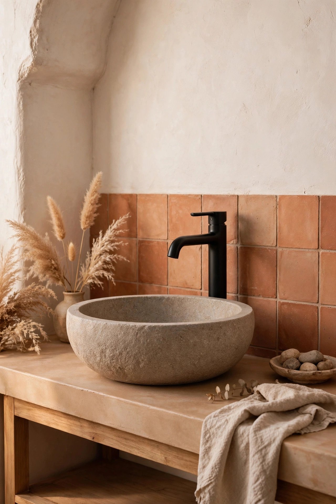 Matte Black Fixtures in desert modern bathroom