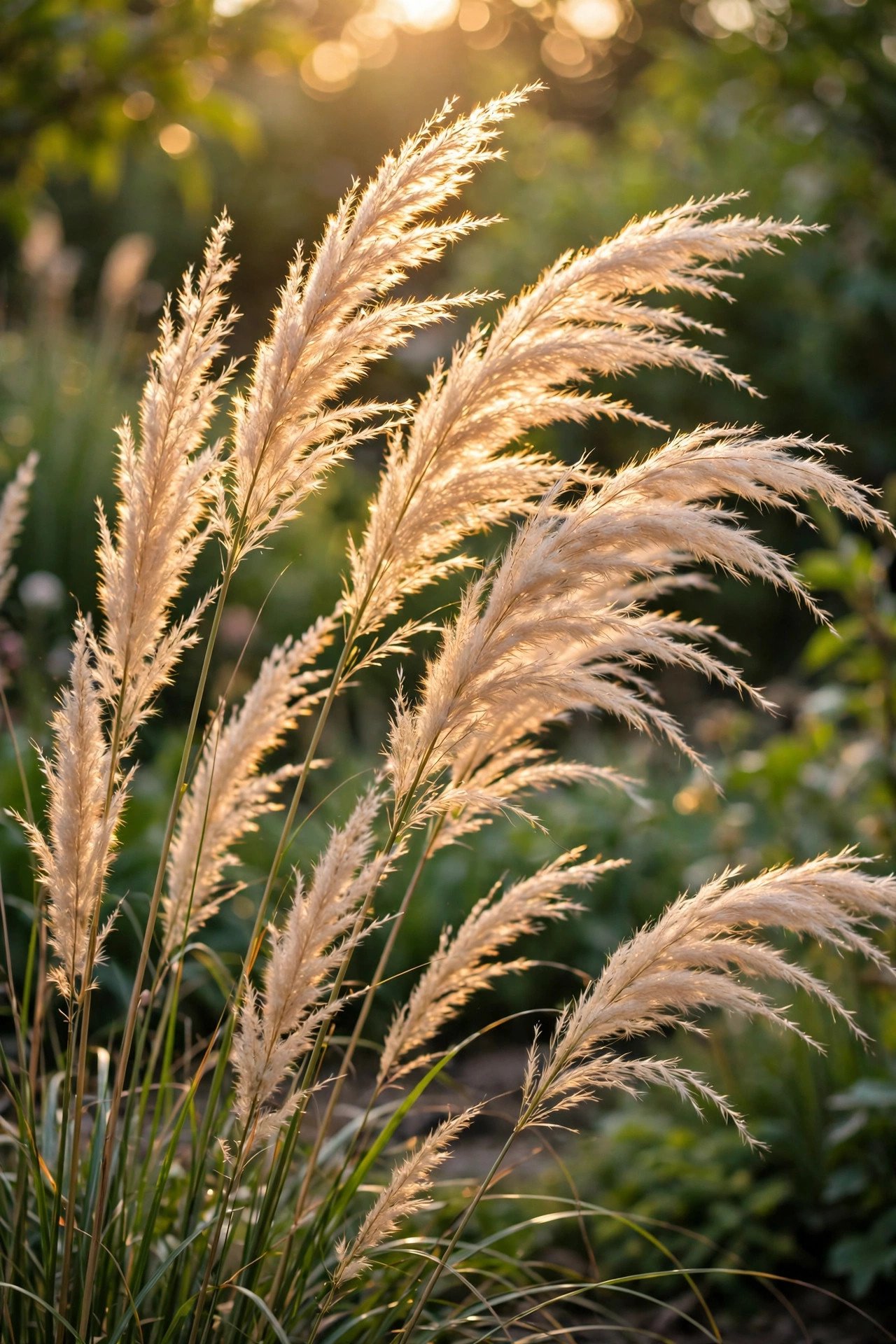 Ornamental Grasses in Motion in soft scape outdoor