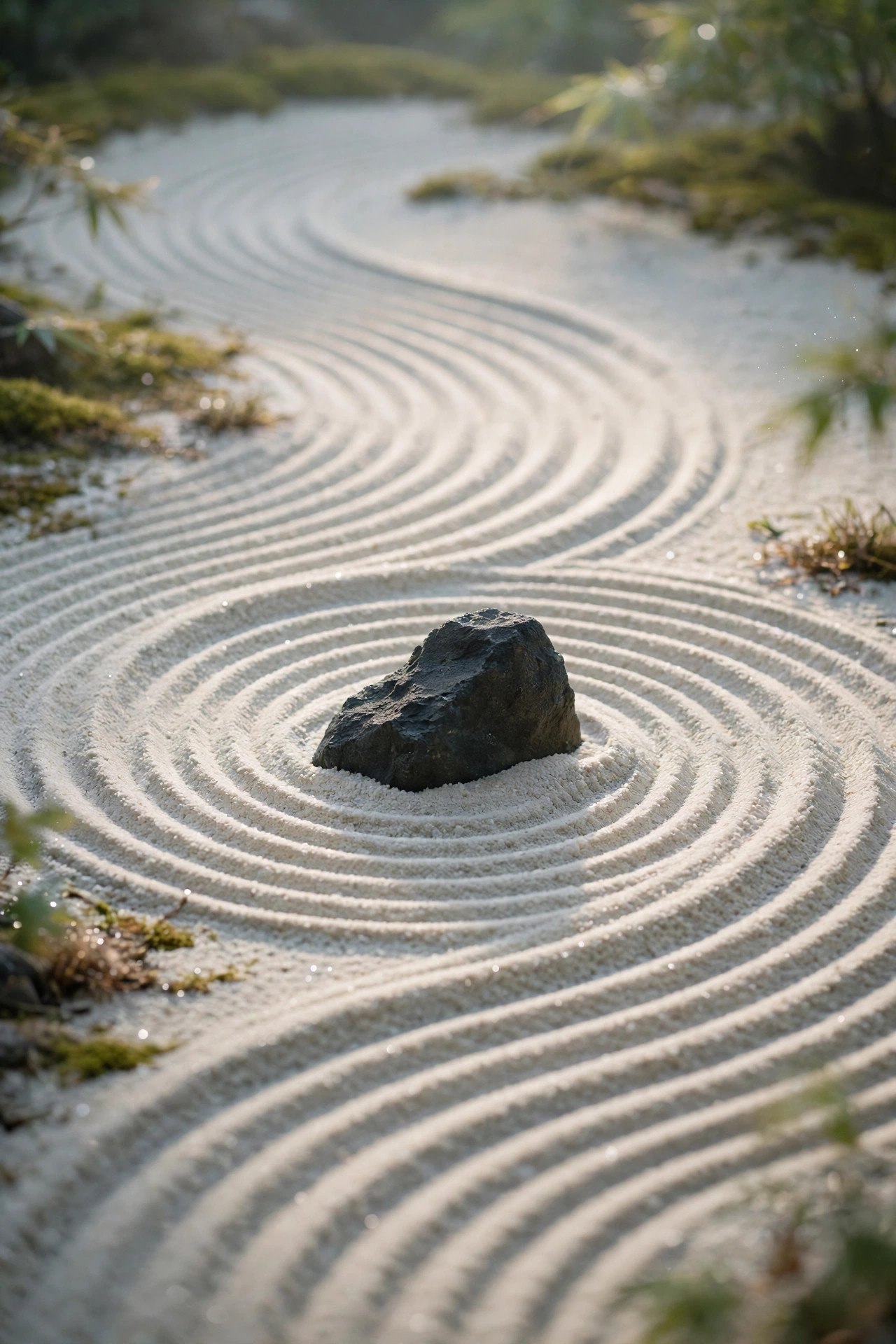 Raked Gravel, the Quiet Ground in zen gardens outdoor