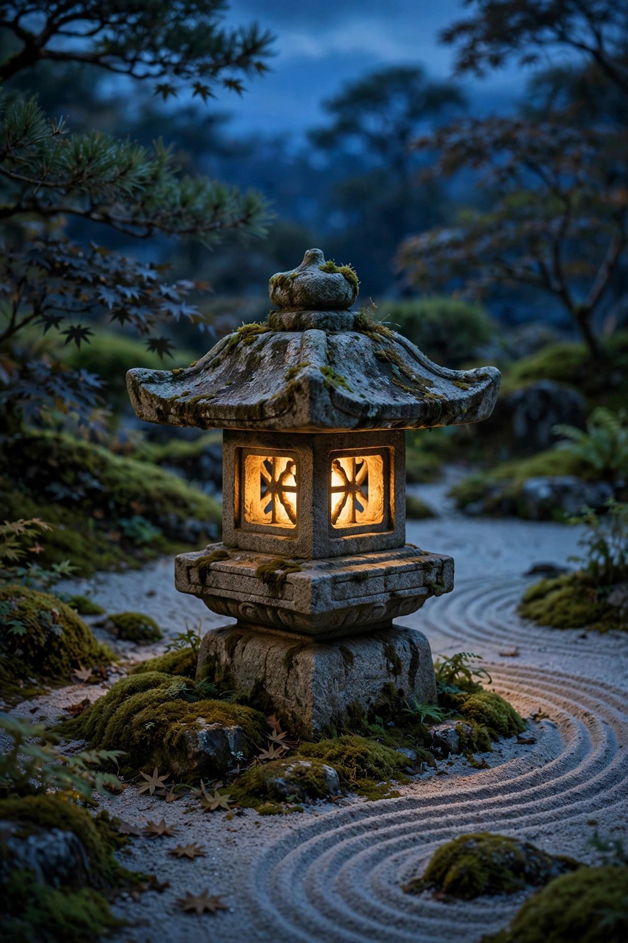 Warm Light After Dark in zen gardens outdoor