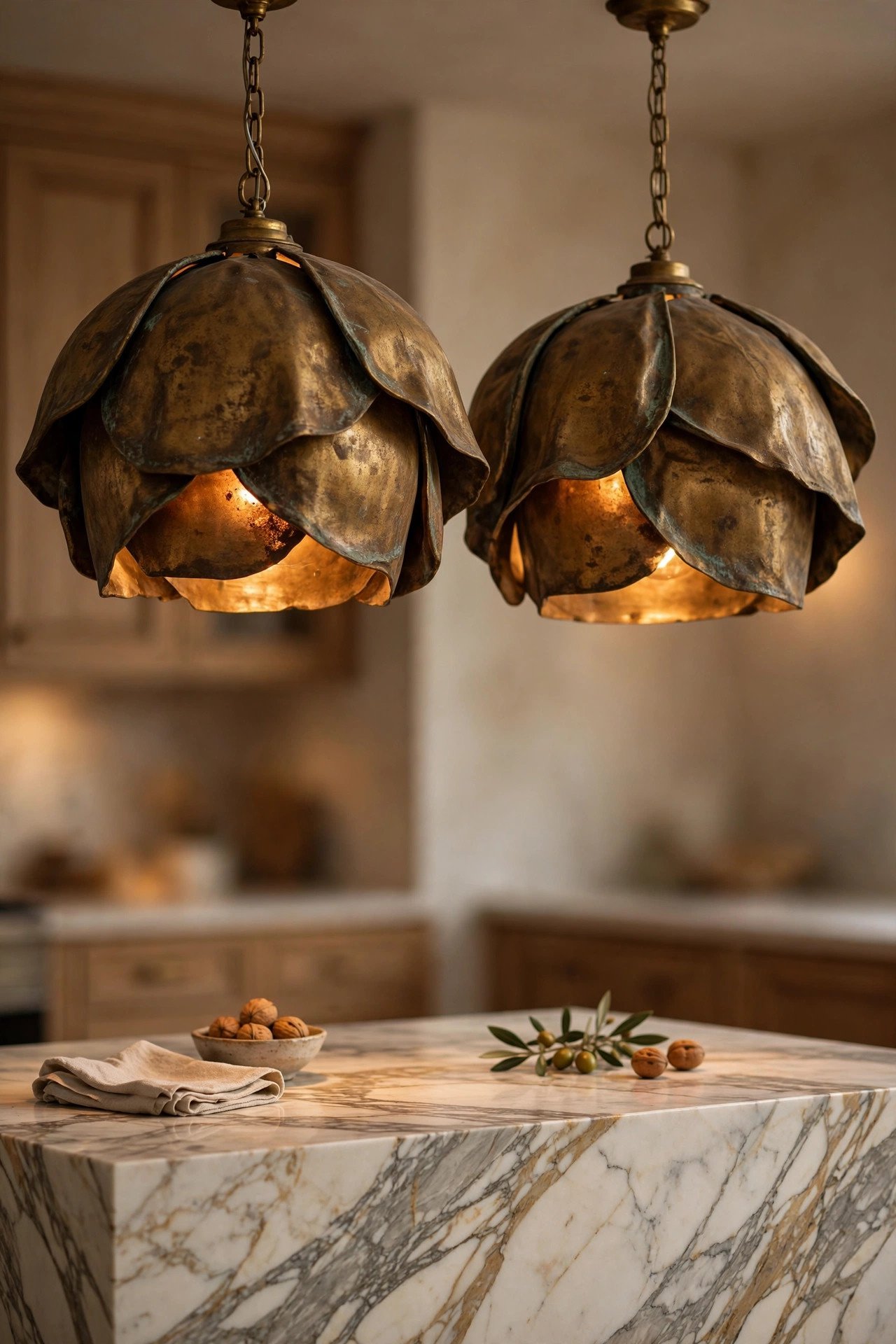 Sculptural Statement Lighting in european contemporary kitchen