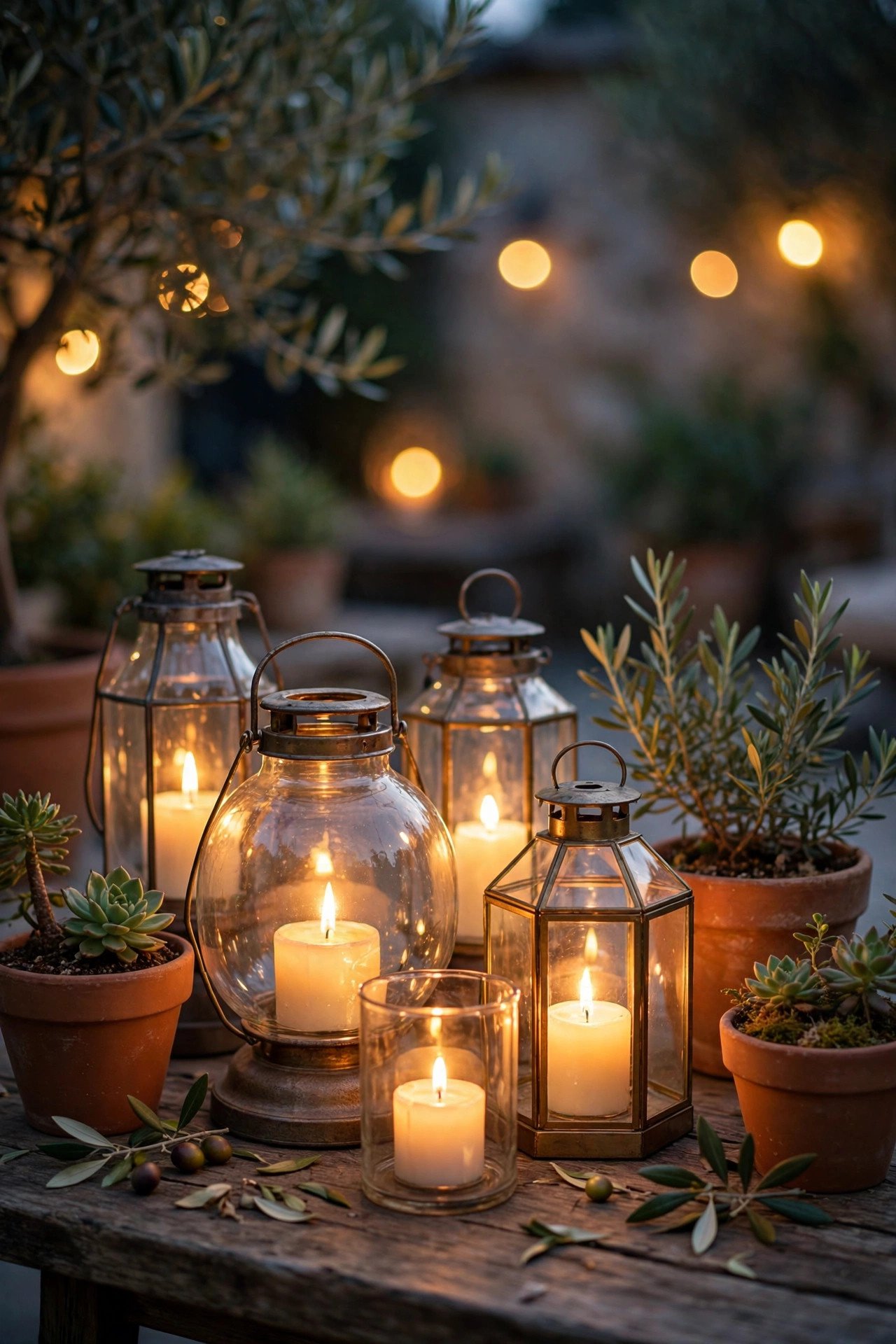 Warm Lantern and Candle Light in earth tones outdoor