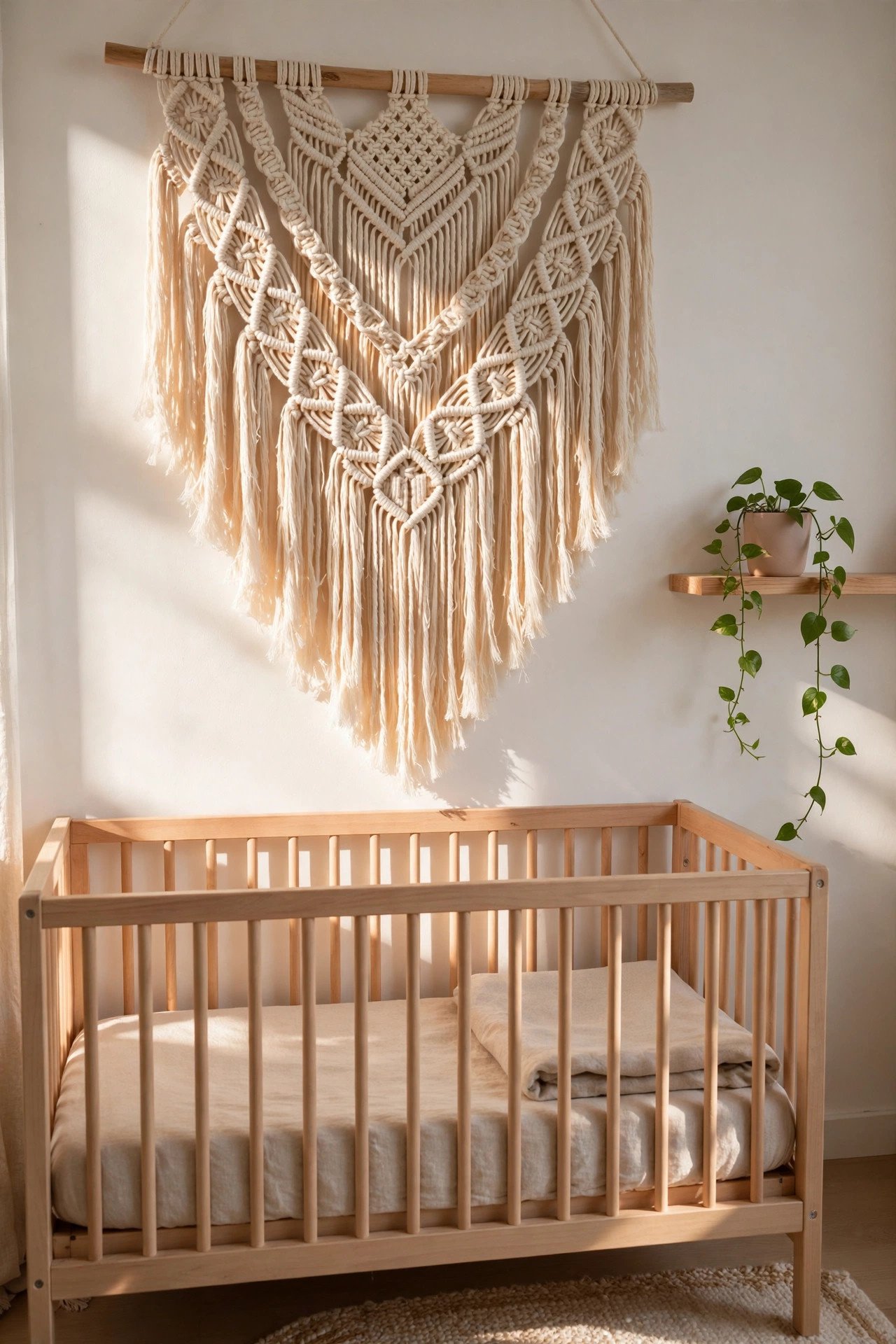 Macrame and Woven Wall Hangings in scandi-boho nursery