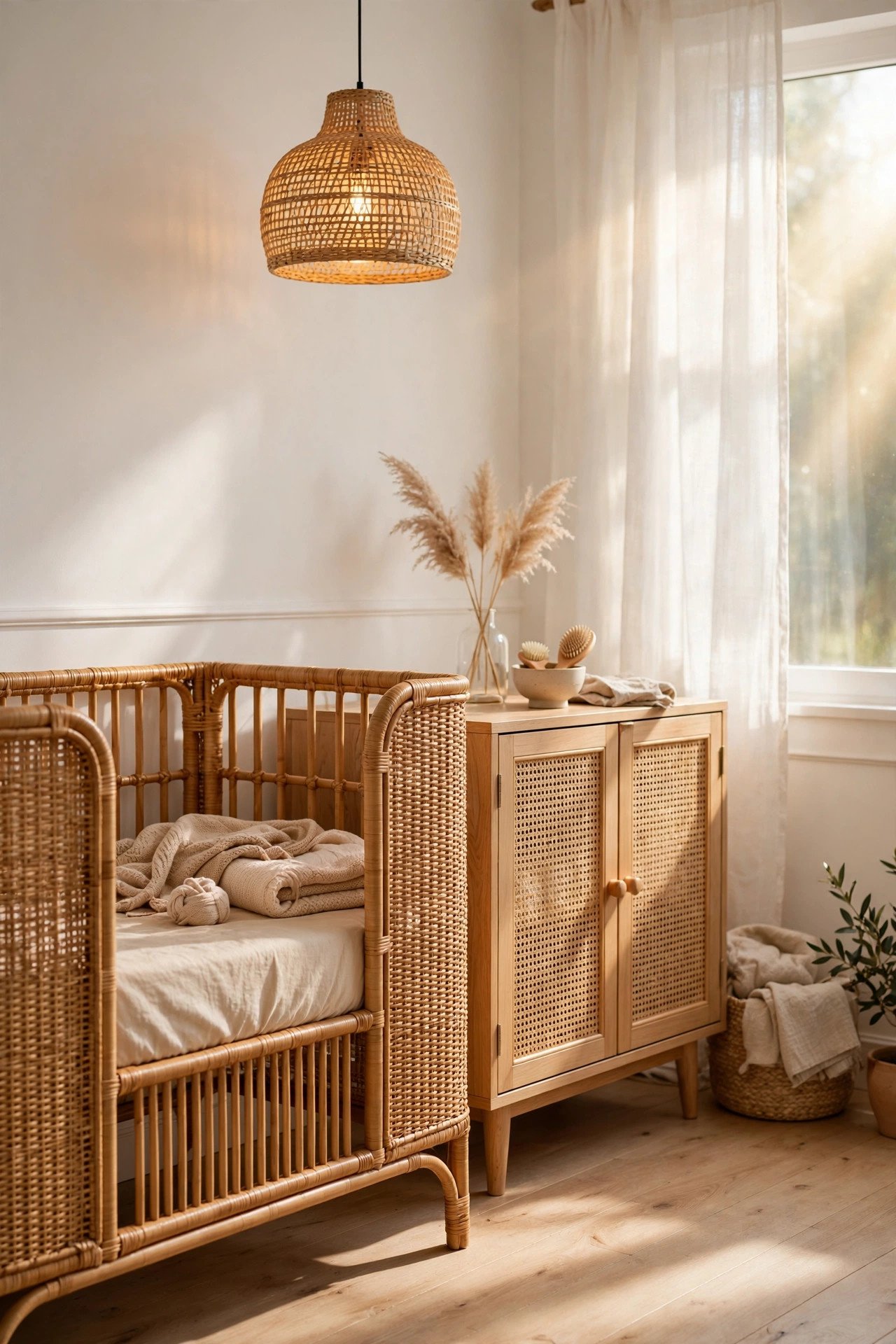 Rattan and Cane Accents in scandi-boho nursery