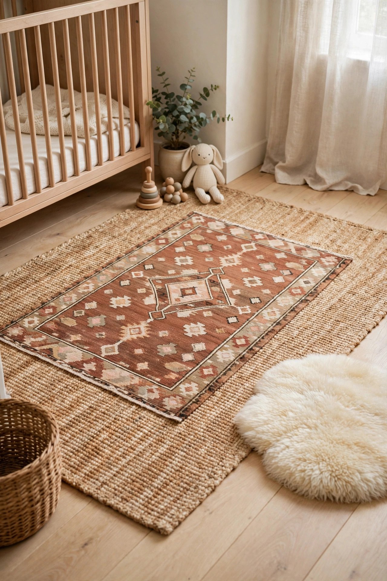 Layered Rugs, Soft Underfoot in scandi-boho nursery