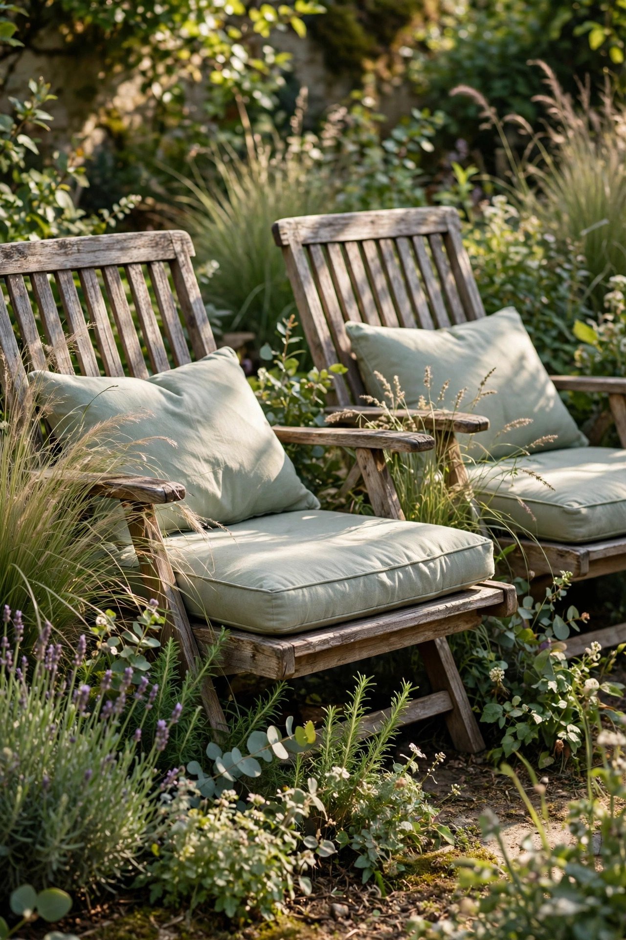 Weathered Wood Seating in soft scape outdoor