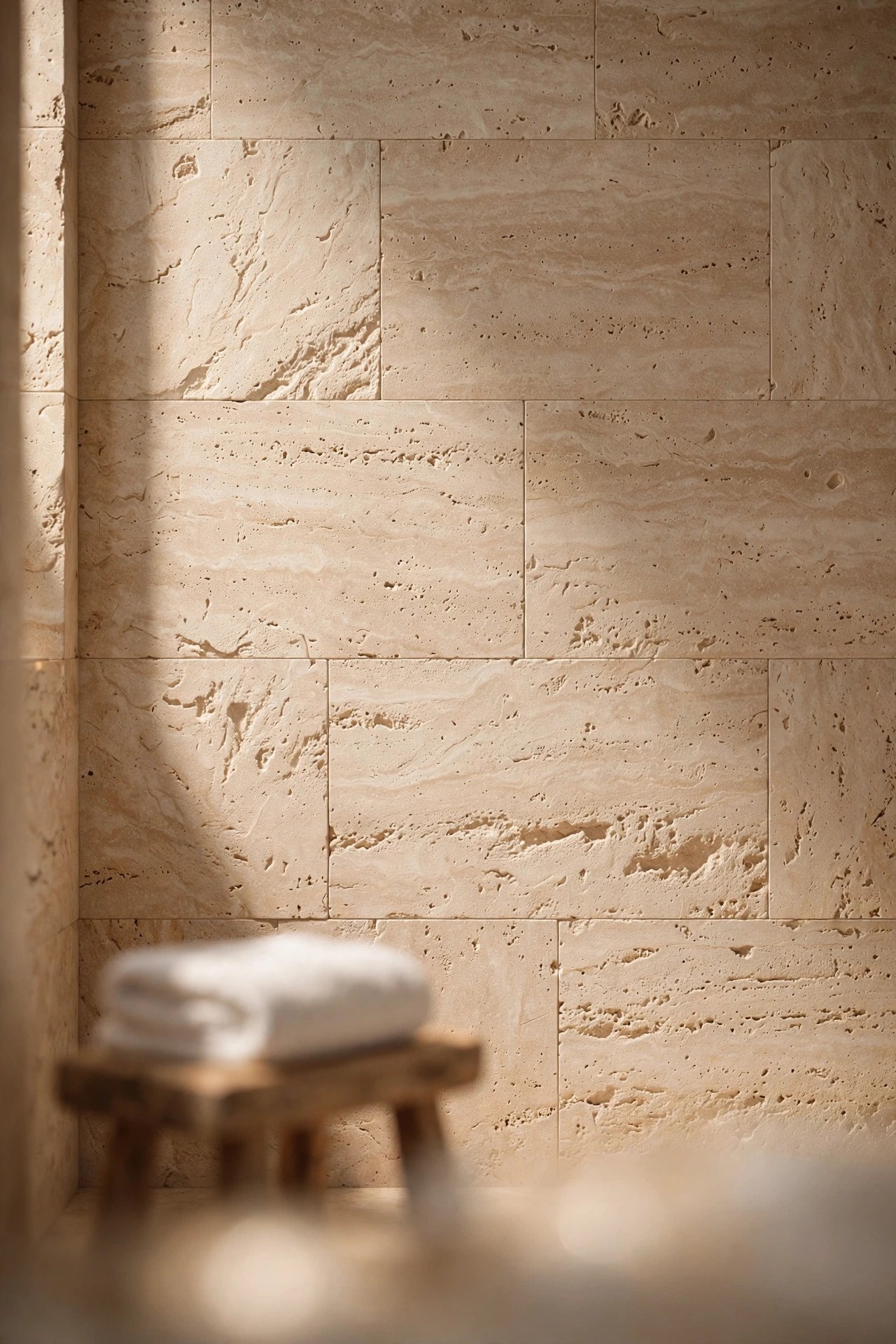 Natural Stone and Stone Look Tile in spa bathroom