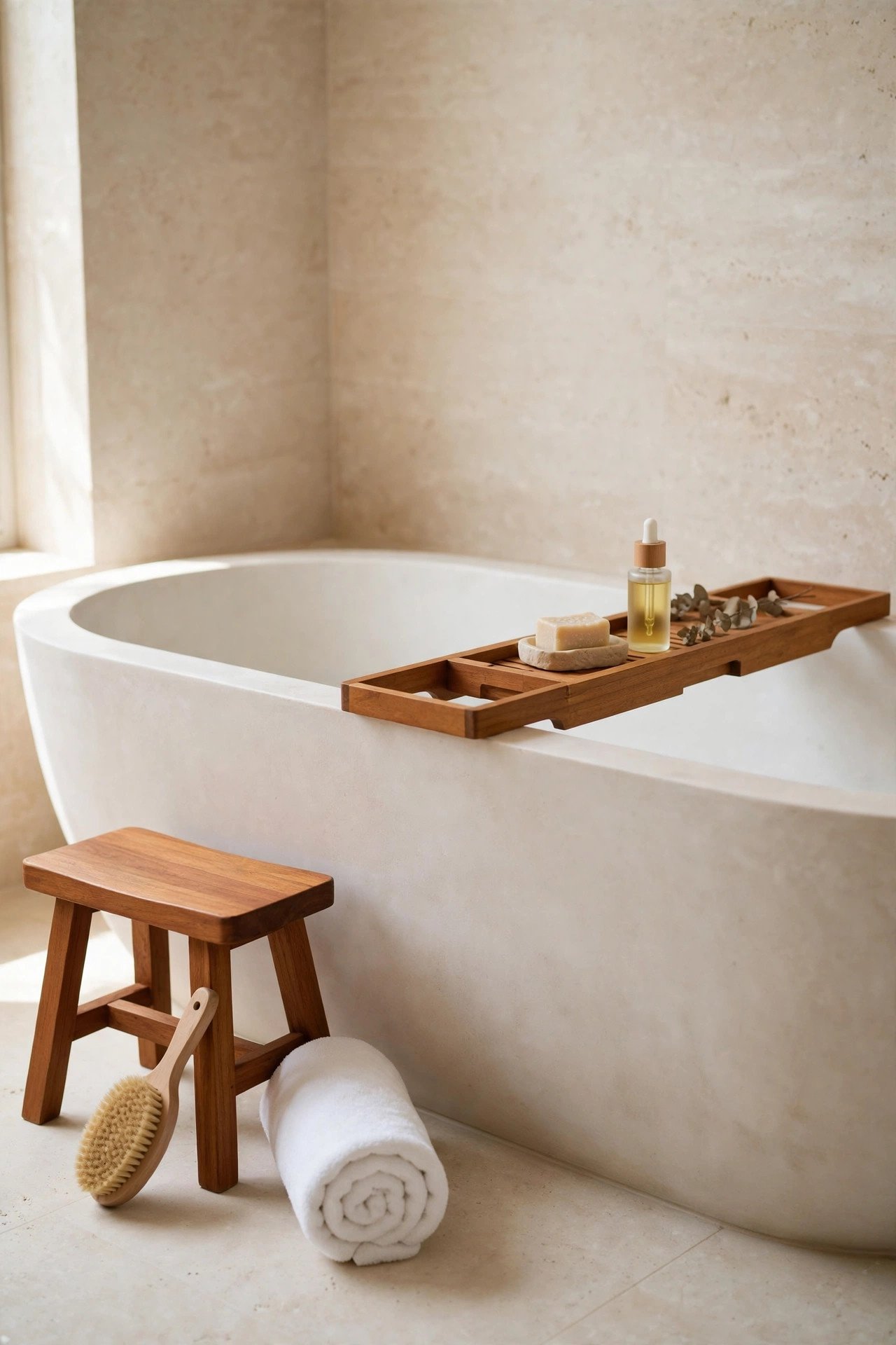 Teak Bath Accessories in spa bathroom
