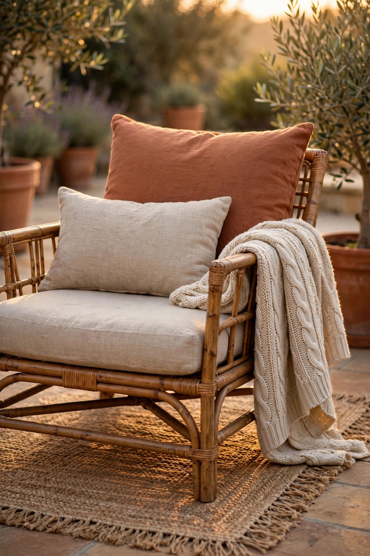 Layered Outdoor Textiles in earth tones outdoor