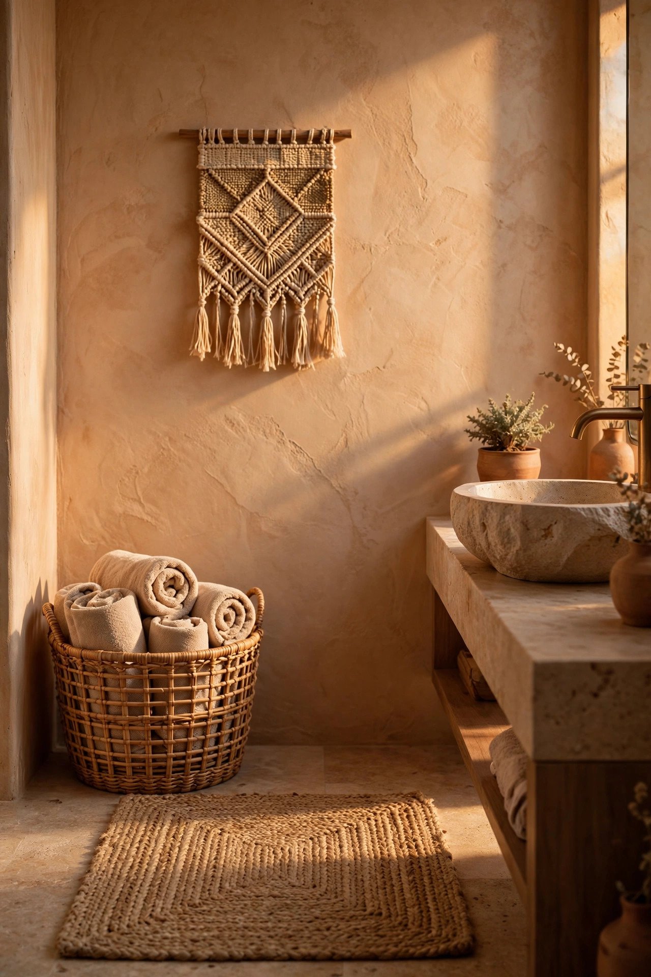 Woven Natural Textures in desert modern bathroom