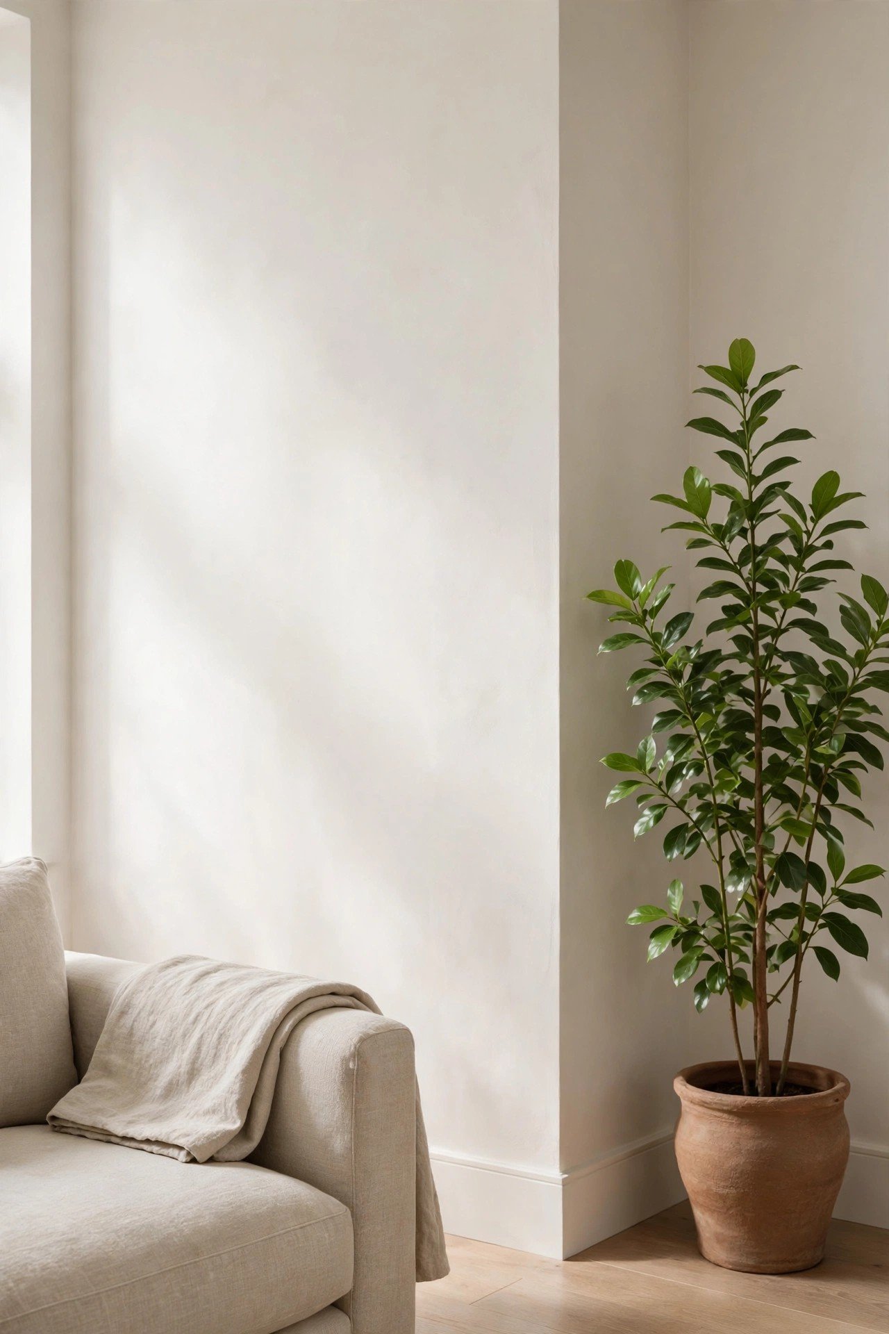 Warm White Walls with Soft Edges in minimalist living room