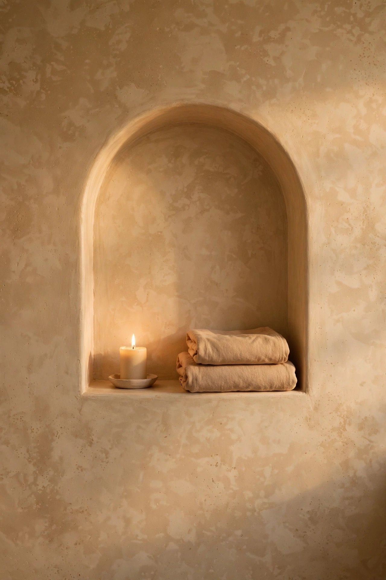 Sandy Plaster Walls in desert modern bathroom