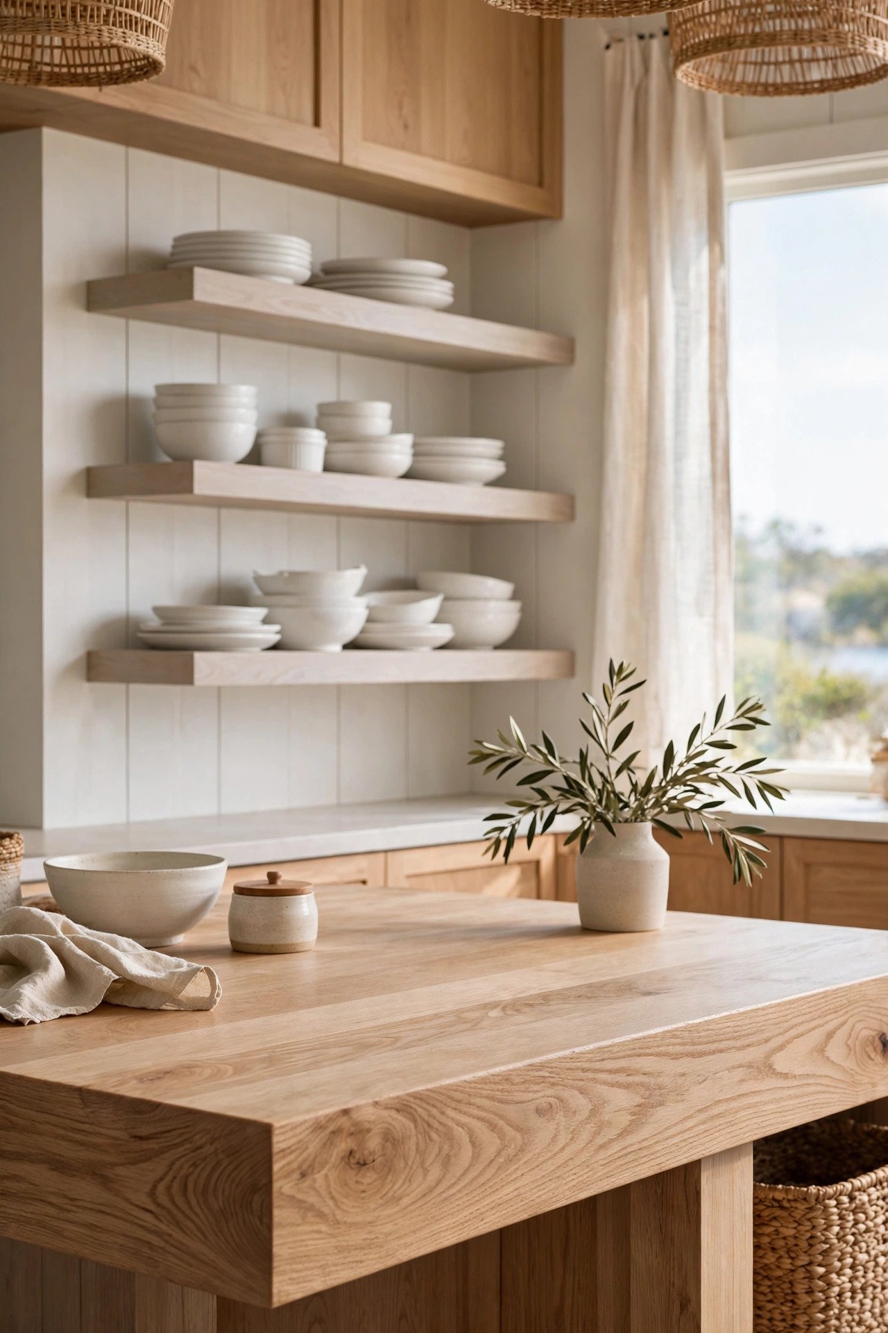Warm Natural Wood in coastal kitchen
