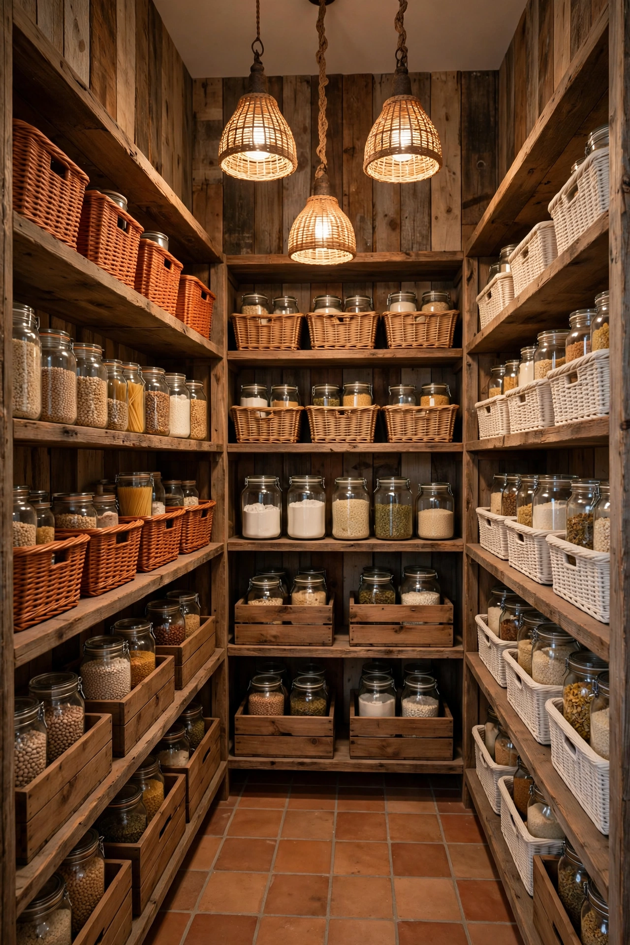 Organized pantry divided into clear zones for baking, snacks, and breakfast
