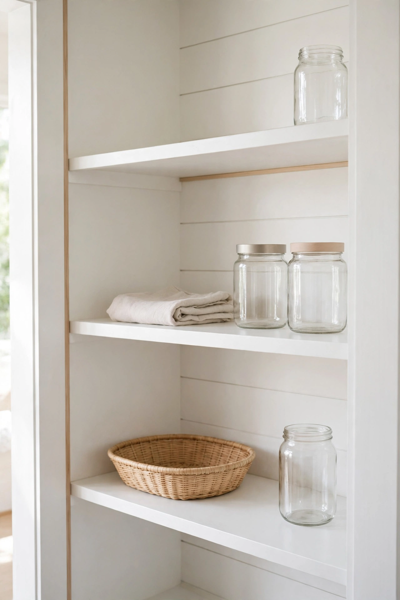 Tidy family pantry after a weekly five minute reset with straight rows and clear bins