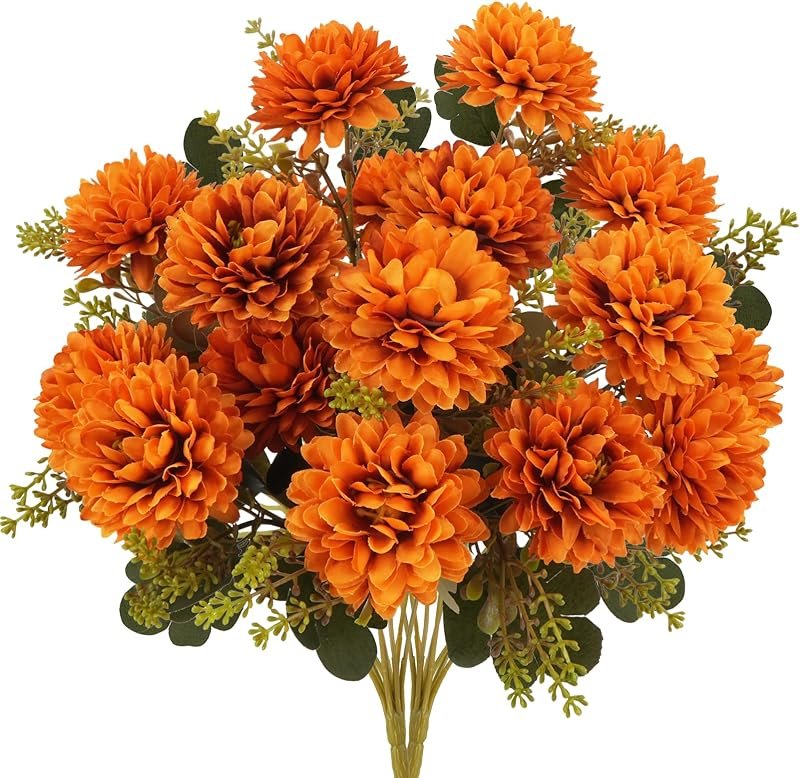 Artificial fall mums bouquet in burnt orange