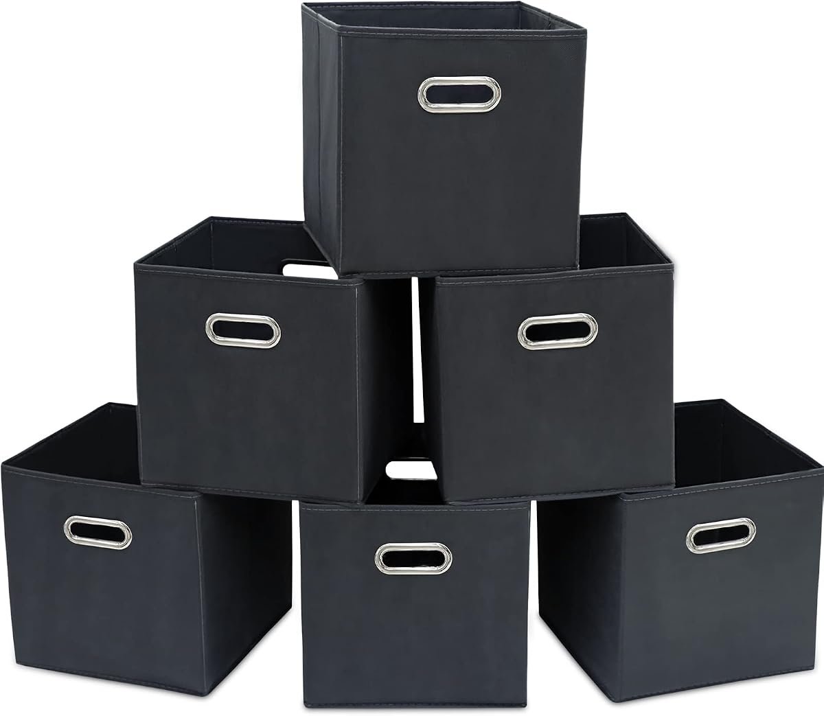 Amazon Basics Collapsible Fabric Storage Cubes with Oval Grommets - 6-Pack, Black