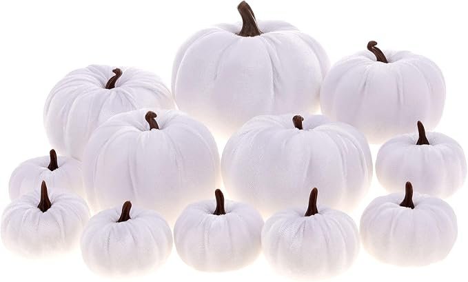 ZningEsxi velvet pumpkins, set of 12, white