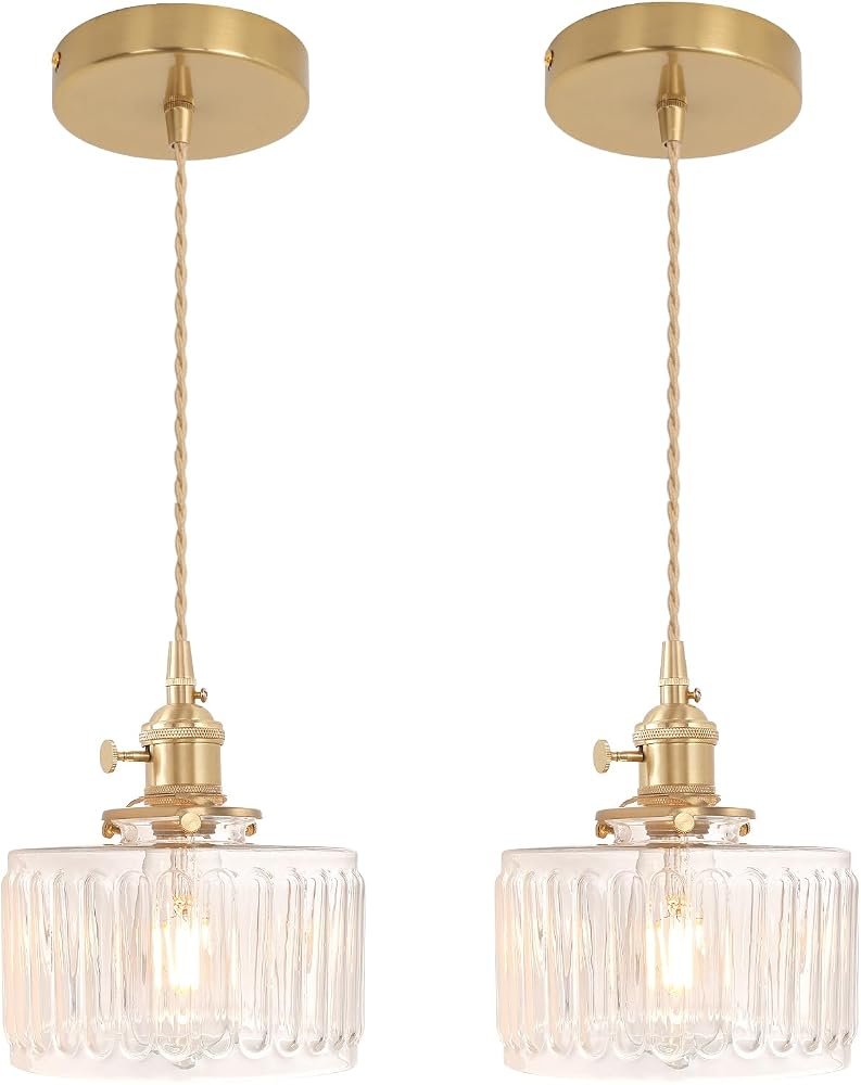 Shenmoyl brass glass pendant lights, 2 pack