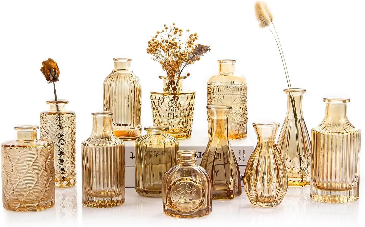 TBWIND Gold Amber Glass Bud Vases, Set of 12