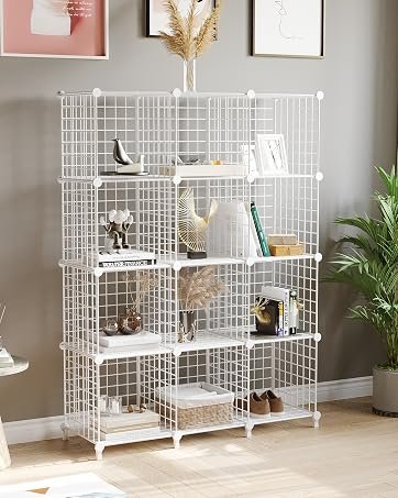 AWTATOS Wire Cube Storage Organizer, Closet Organizers and Storage, Metal 6 Cube Storage Shelves Bookshelf, Portable Closet Clothes Organizer for Bedroom, Home, Office, White