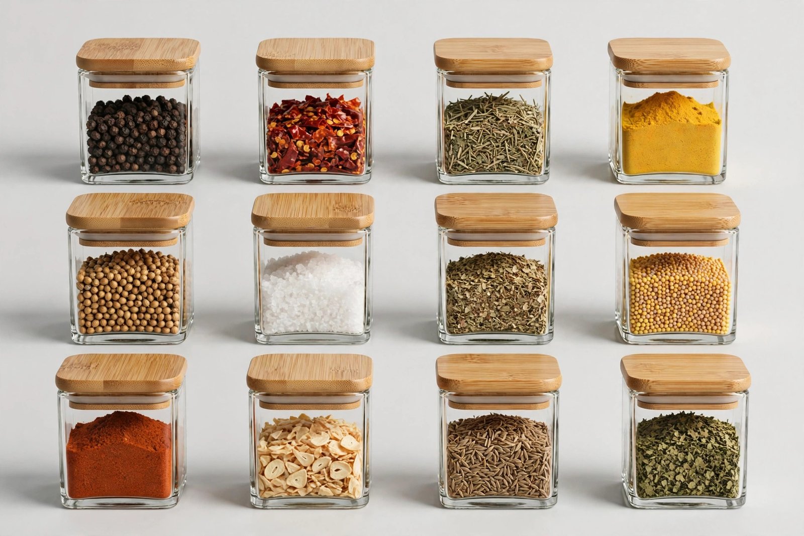 AISIPRIN 24 Pcs Glass Spice Jars with Bamboo Airtight Lids and labels