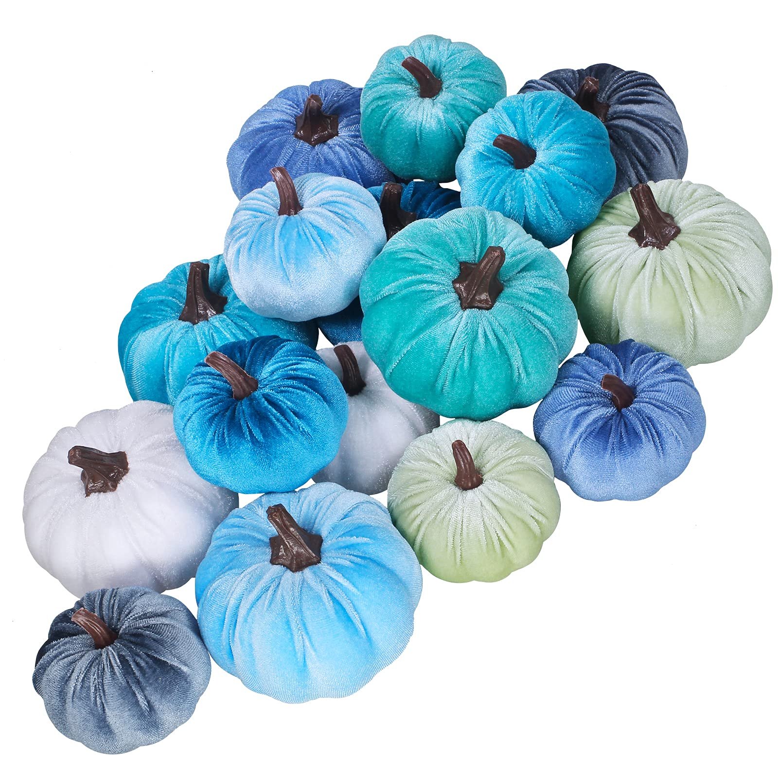Winlyn 16 Pcs Assorted Fall Artificial Velvet Pumpkins Decorative