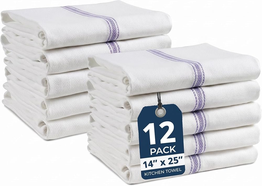 LANE LINEN blue stripe cotton kitchen towels, pack of 12