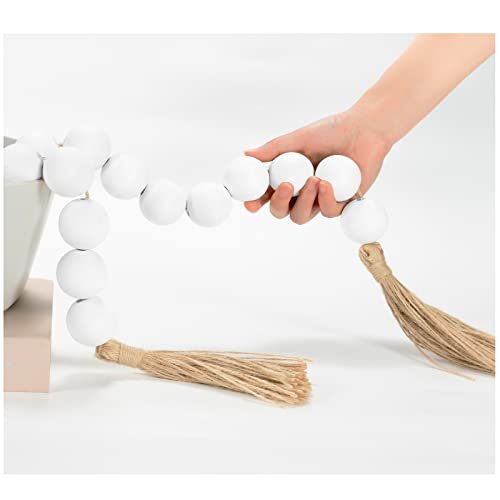 OMISHE 76 Inch White Wood Bead Garland with Tassels