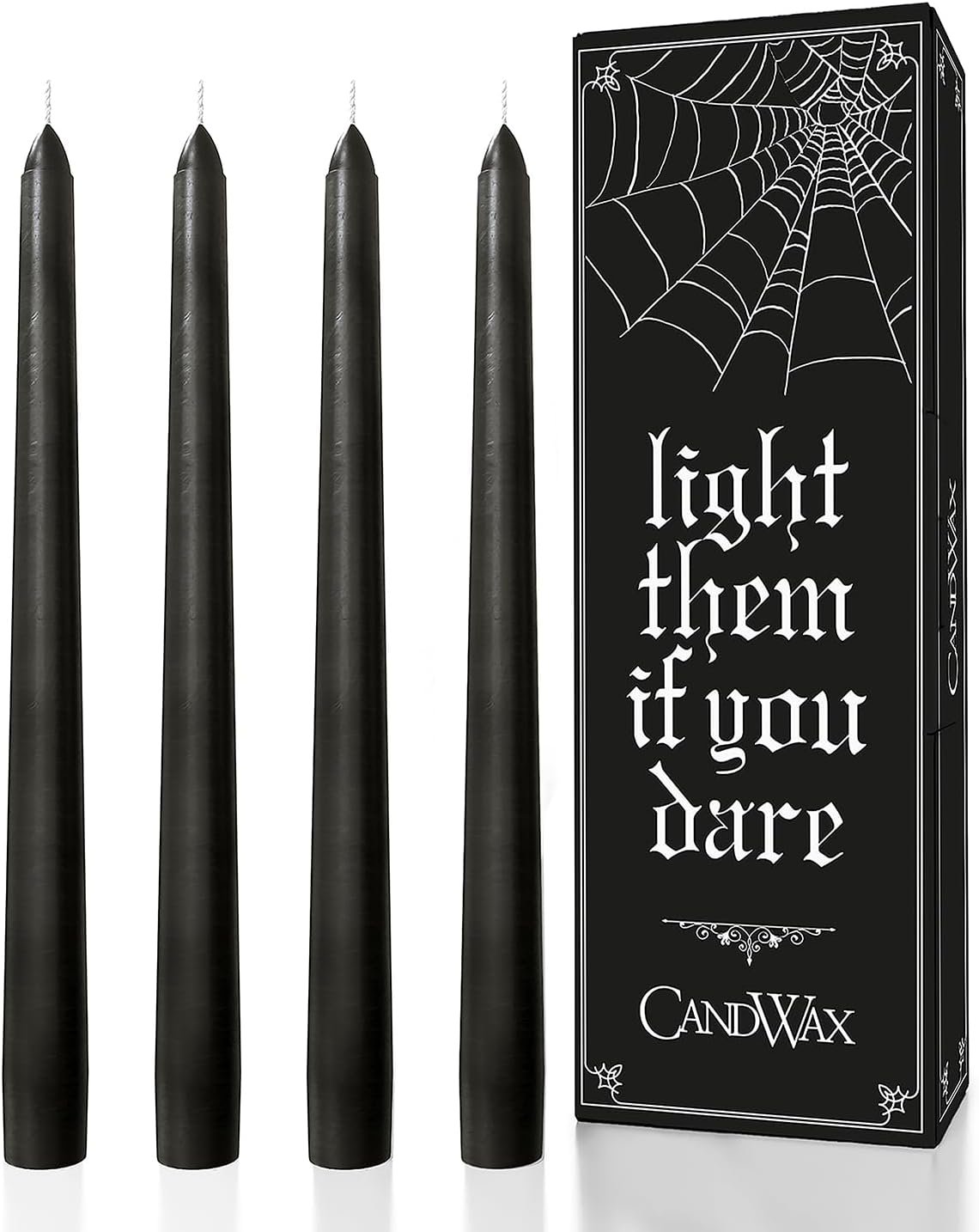 CANDWAX Black 12 Inch Taper Candles, Pack of 4