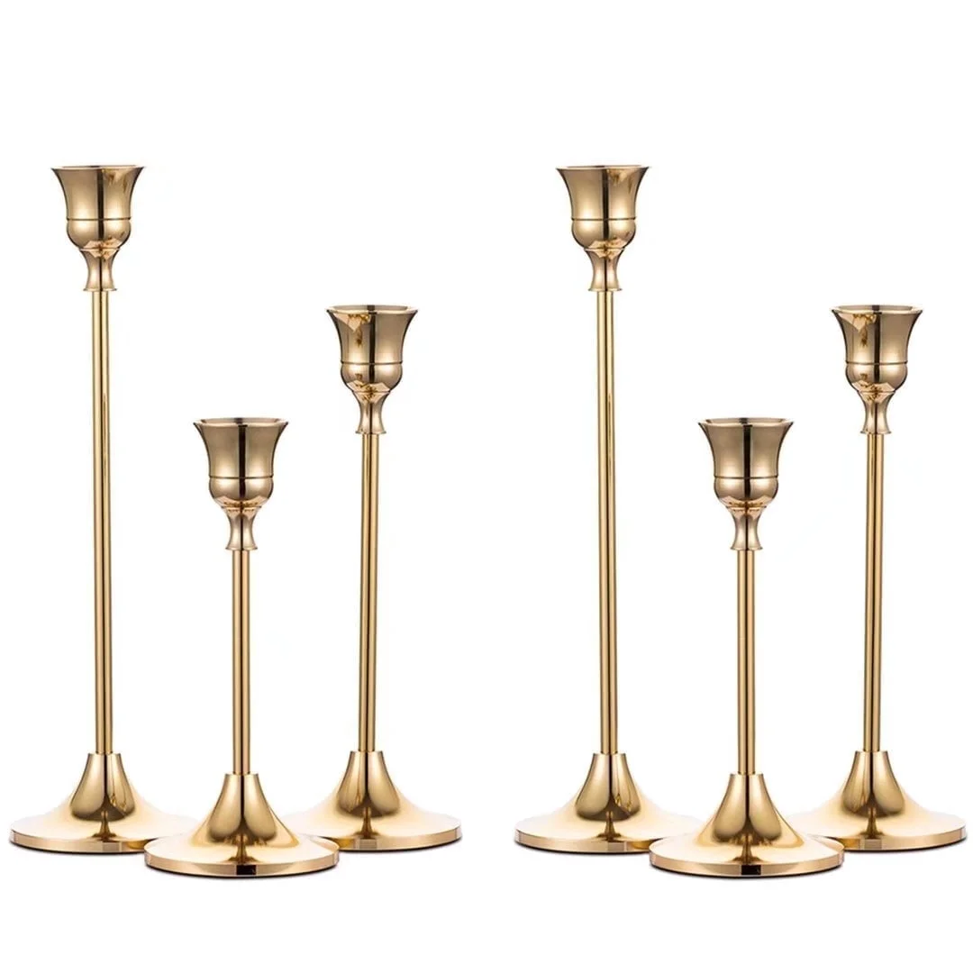 NUPTIO Brass Gold Metal Taper Candle Holders, Set of 6