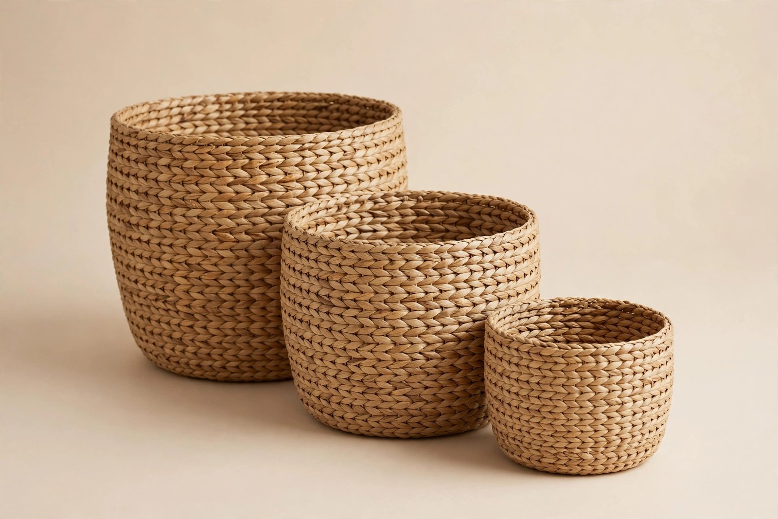 Kodomoore Storage Baskets for Organisation – Set of 5 Panier de Rangement with Handles, Rectangular Woven Basket for Office, Living Room, Bedroom & Bathroom – Off White
