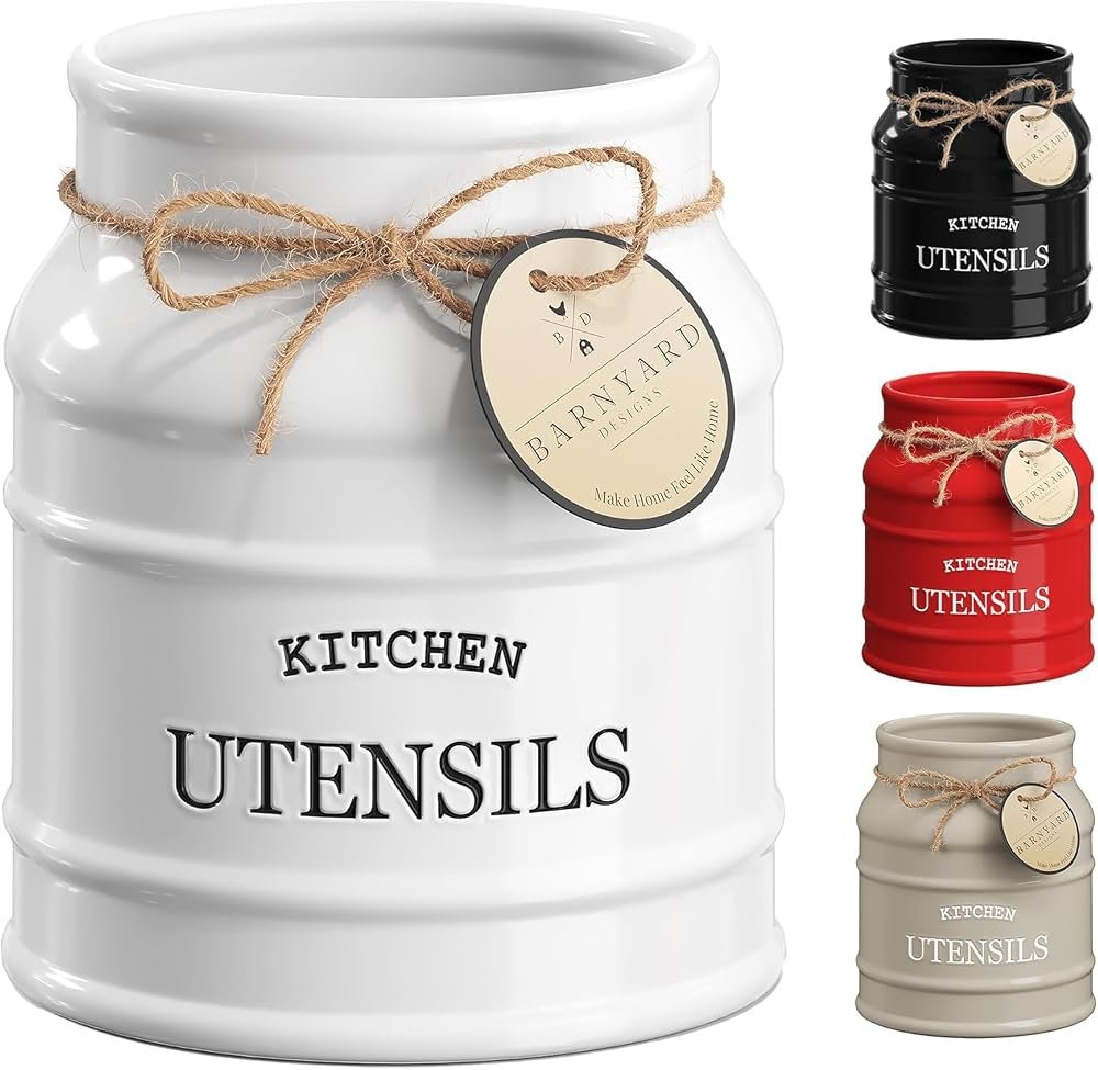 Barnyard Designs white ceramic utensil crock