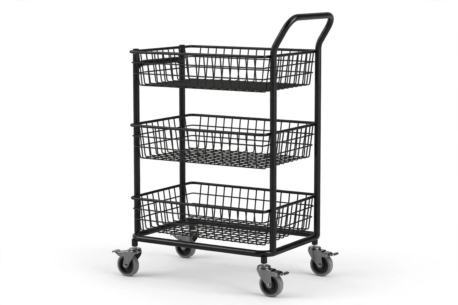 Goxeon 3-Tier Rolling Utility Cart with Caster Wheels,Easy Assembly, for Kitchen, Bathroom (Black)